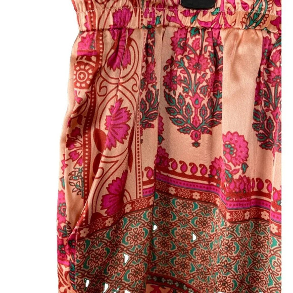 Kaktus + 3X Red Floral Satin Shirred Drawstring Waist Side Pockets Dress Shorts - Picture 6 of 7